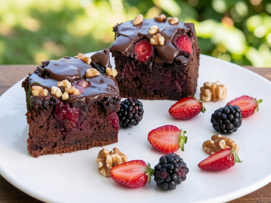Brownie Tadında Çilekli Böğürtlenli Kek